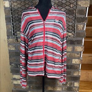 Sabratore Vinci Striped Red, Gray  and Black Semi-Sheer Zip-Up Hoodie L